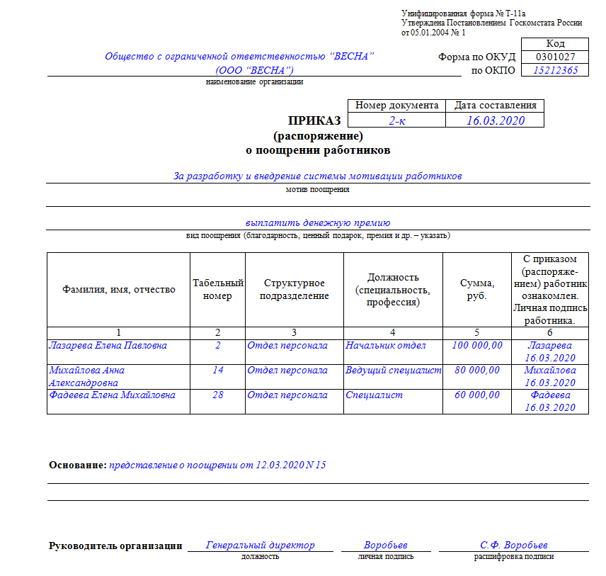 Годовая премия сотрудникам