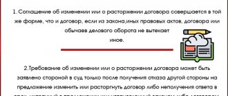 Procedure for changing and terminating the contract