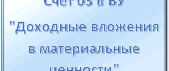 'Account 03 in accounting "Profitable investments in material assets", what is taken into account, correspondence of accounts, postings' width="400