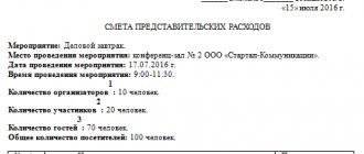 Estimate for entertainment expenses - sample